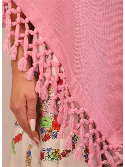 Poncho in lana rosa con frange Art Tricot | PONCHOFRANGEROSA